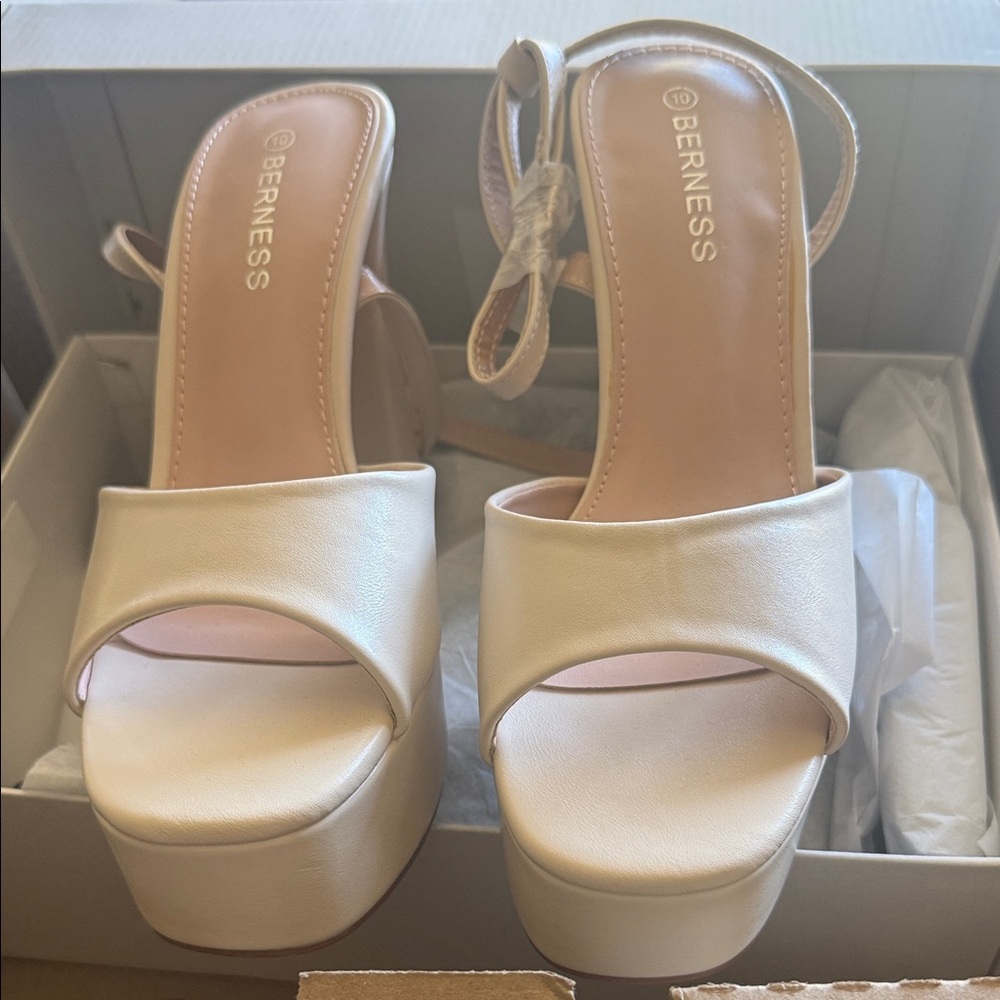 Cream Platform Slide Sandals